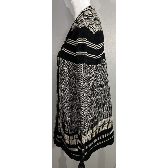 NWT $298 BCBG Chunky Knit Black Beige Cardigan Open Front Wool Blend Sweater S - Picture 2 of 7
